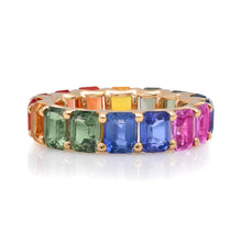Emerald Cut Rainbow Gemstone Eternity Band Ring