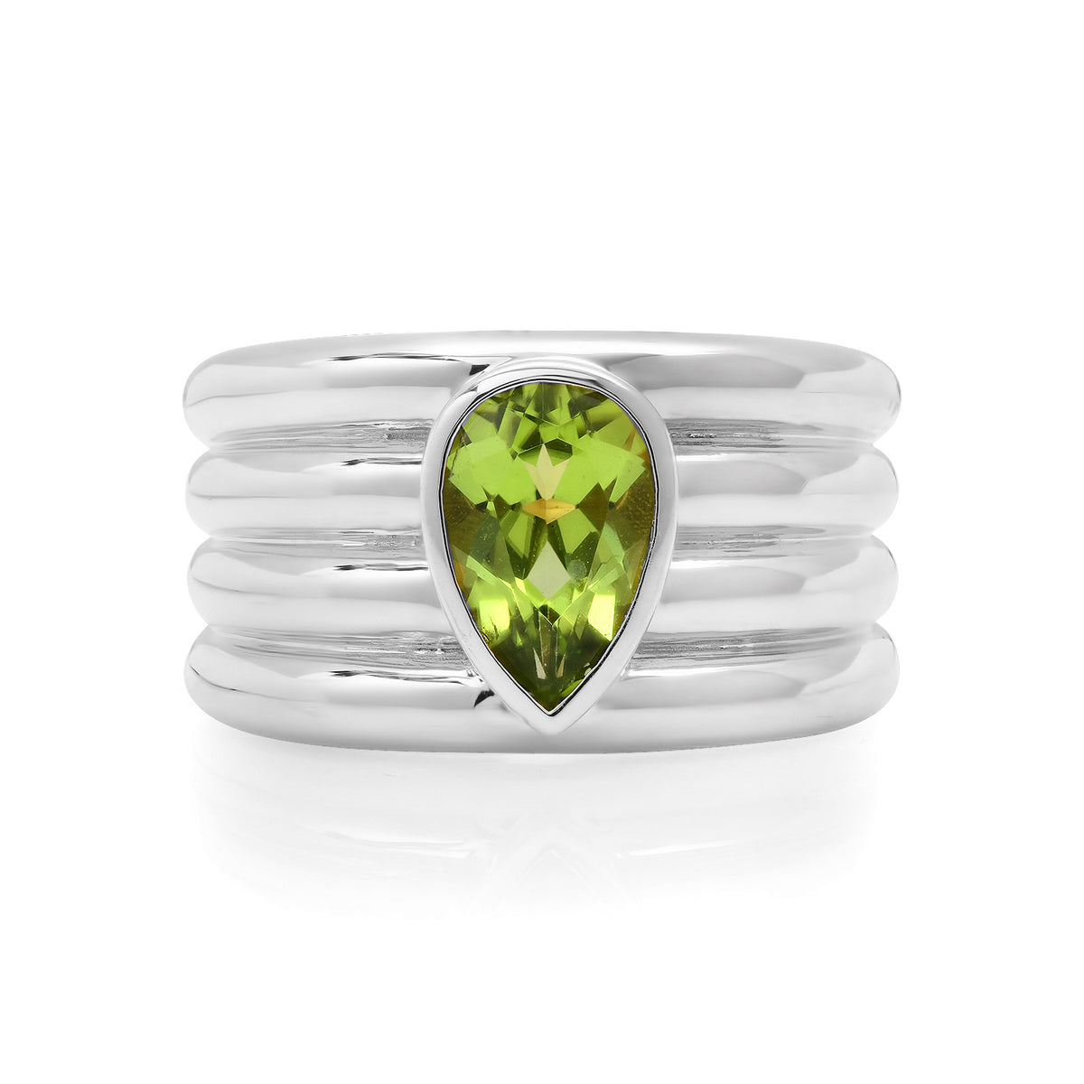 Peridot Pear Fluted Band Statement Ring