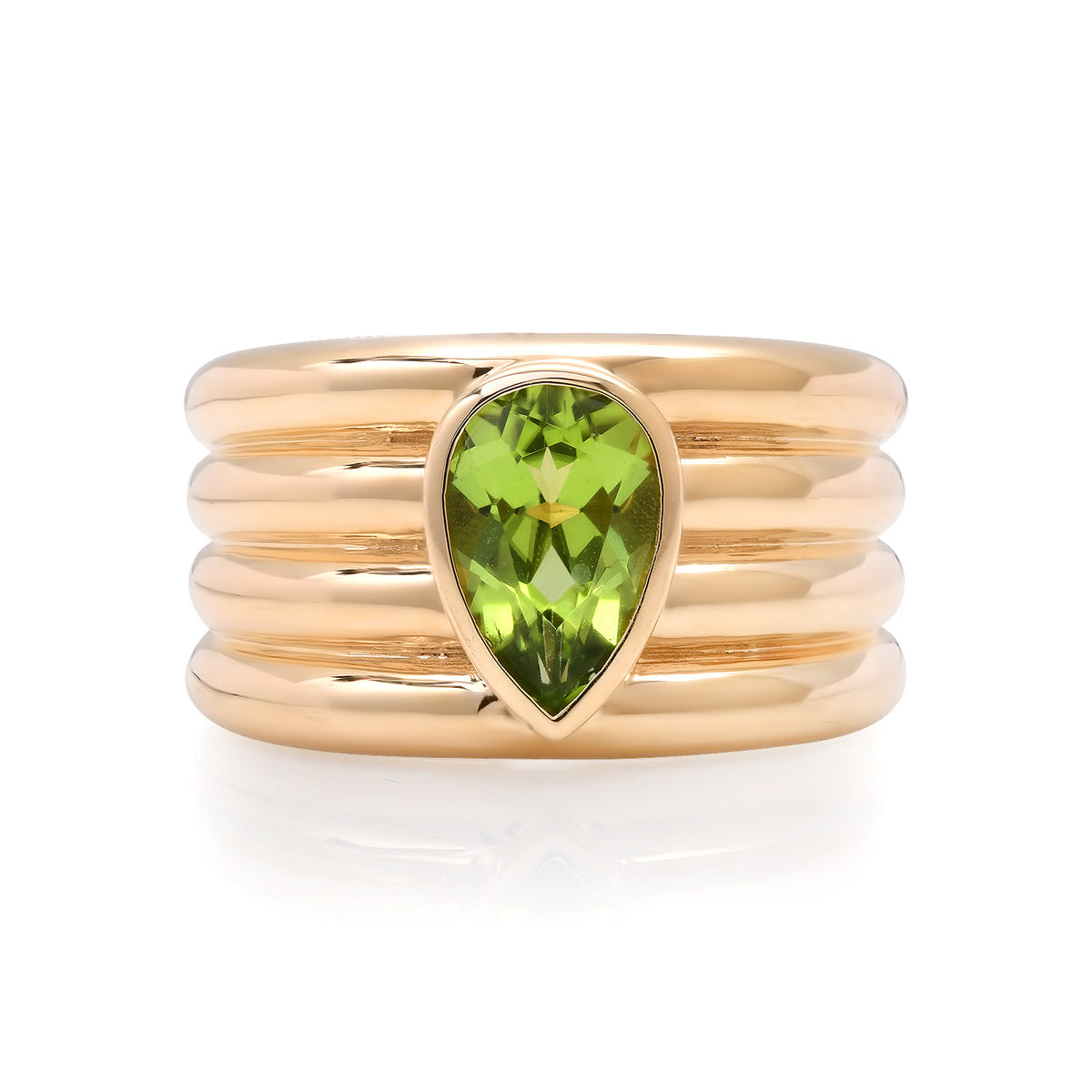 Peridot Pear Fluted Band Statement Ring