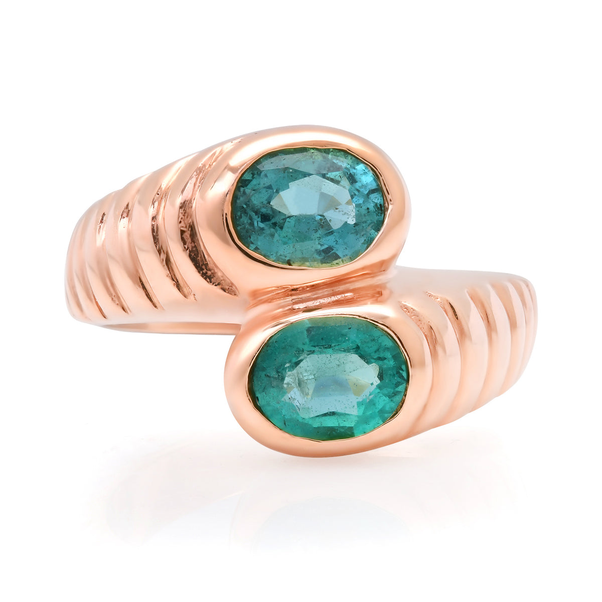 Toi et Moi Fluted Oval Emerald Wrap Ring