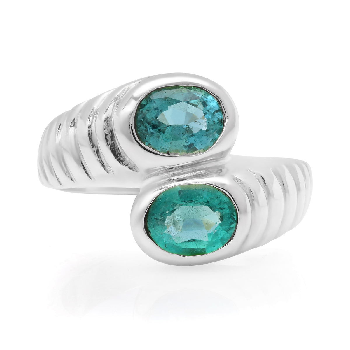 Toi et Moi Fluted Oval Emerald Wrap Ring