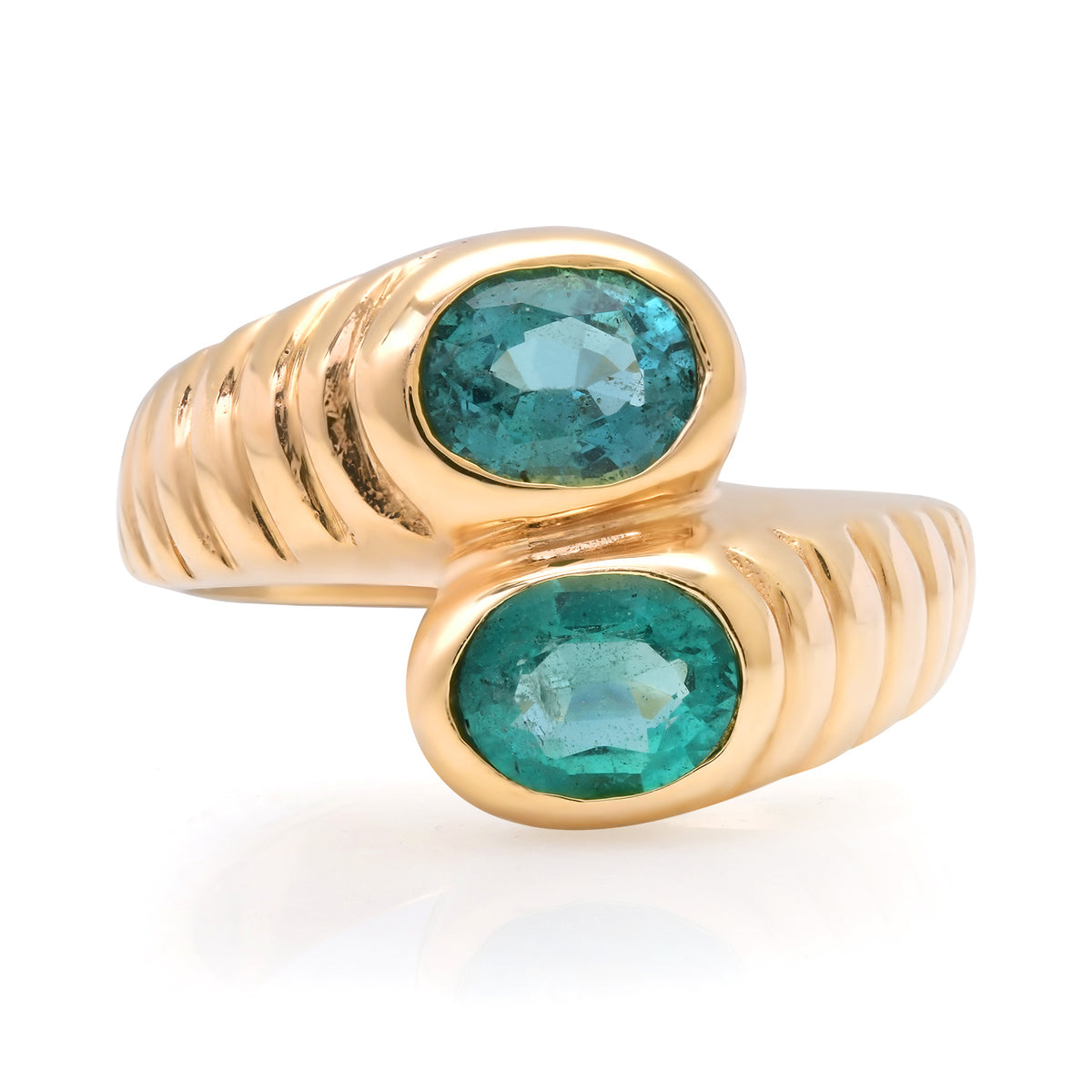 Toi et Moi Fluted Oval Emerald Wrap Ring