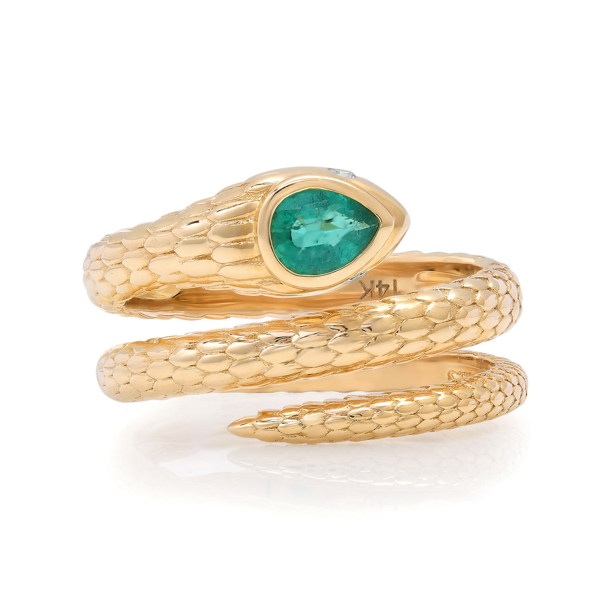 Fluted Snake Emerald Wrap Ring