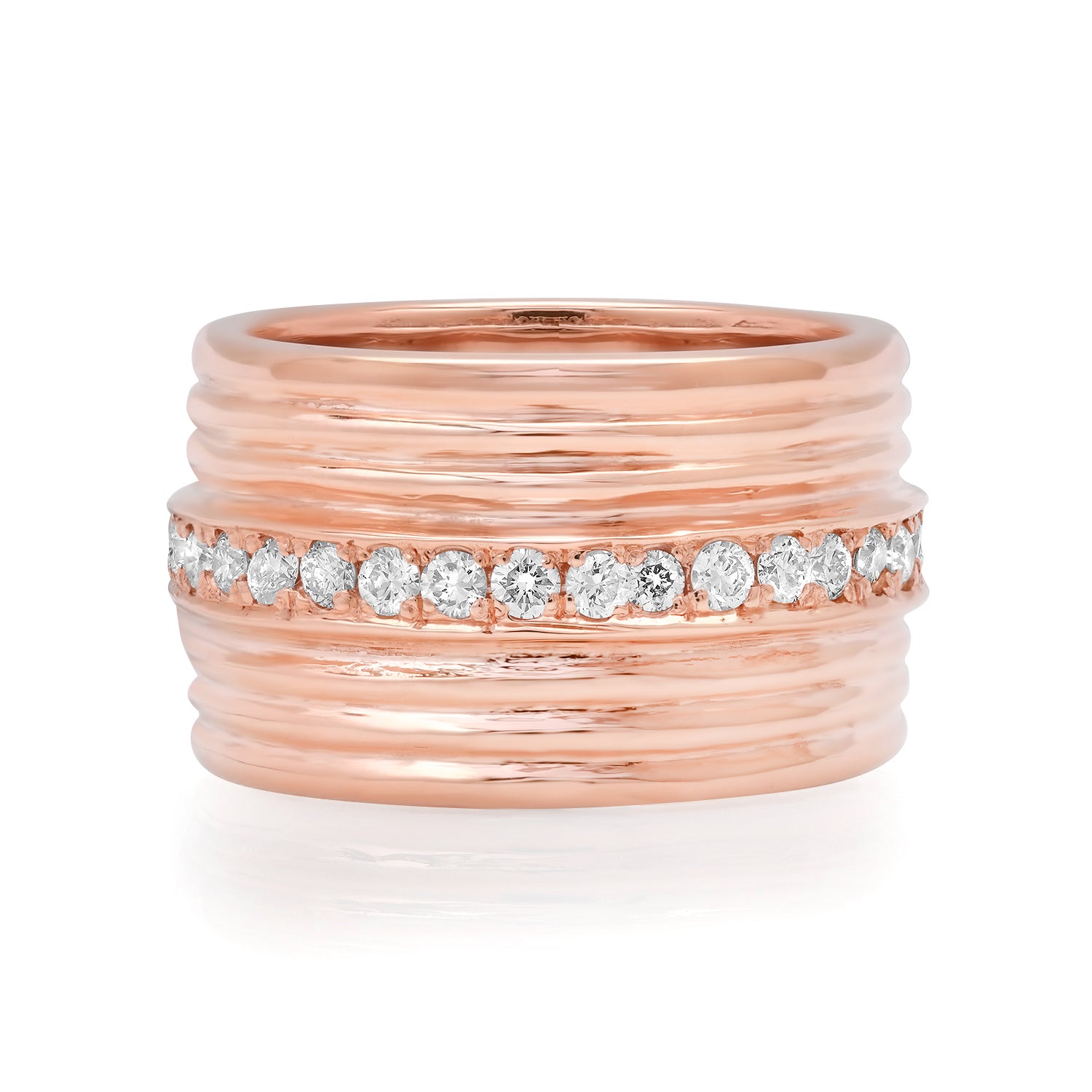 Pave Diamond Row Fluted Band Ring