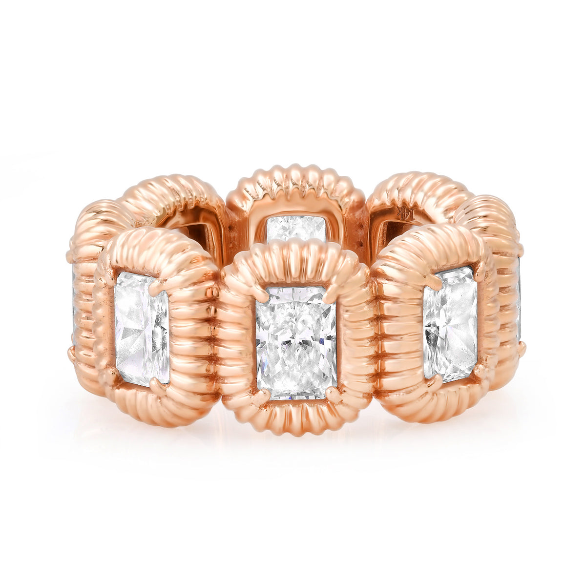 Emerald Cut Fluted Bubble Bezel Lab Grown Diamond Eternity Ring