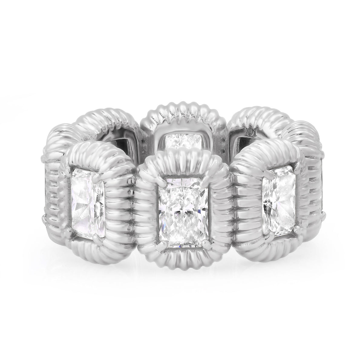 Emerald Cut Fluted Bubble Bezel Lab Grown Diamond Eternity Ring