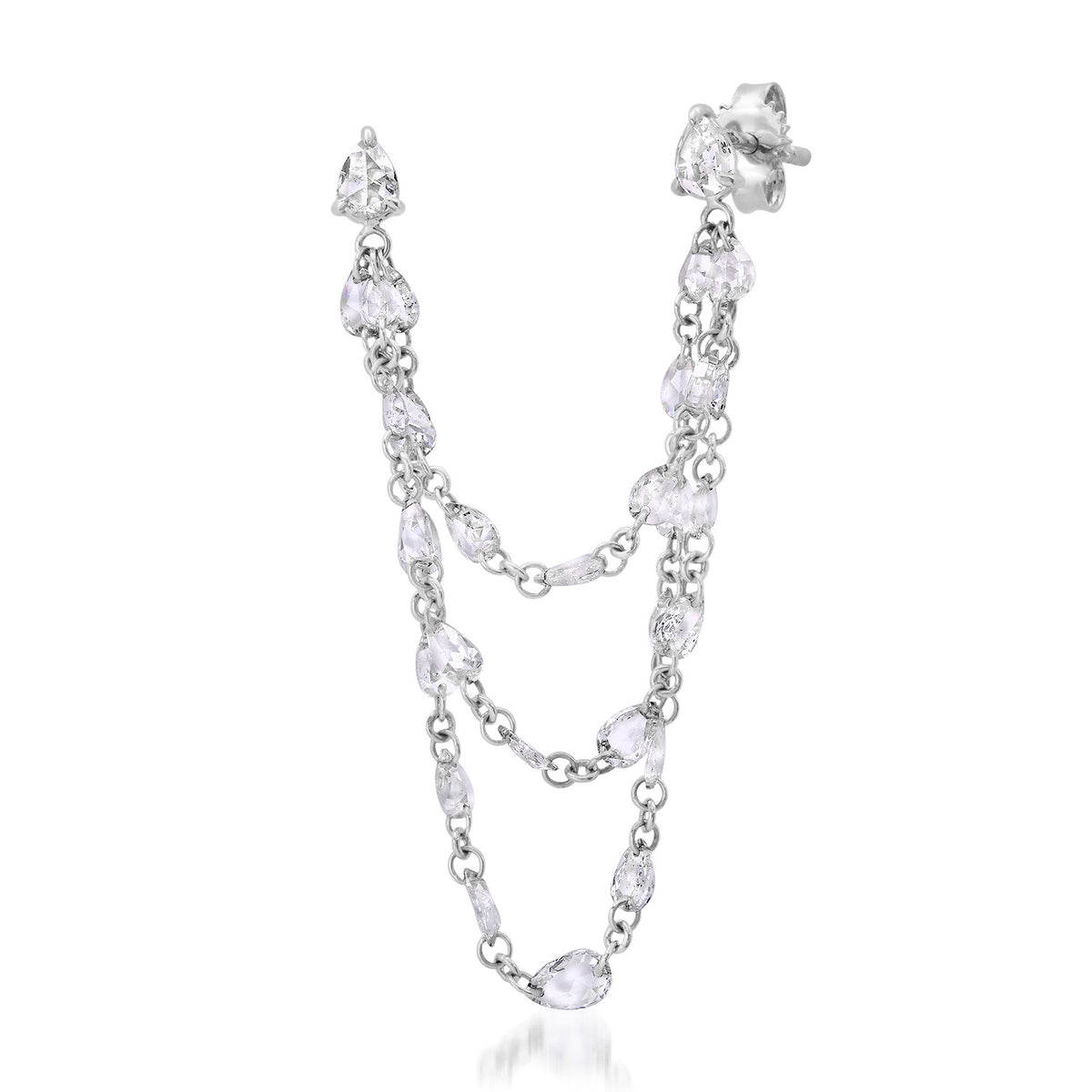 Double Pierce Draped Floating Rose Cut Diamond Pears Stud Earring