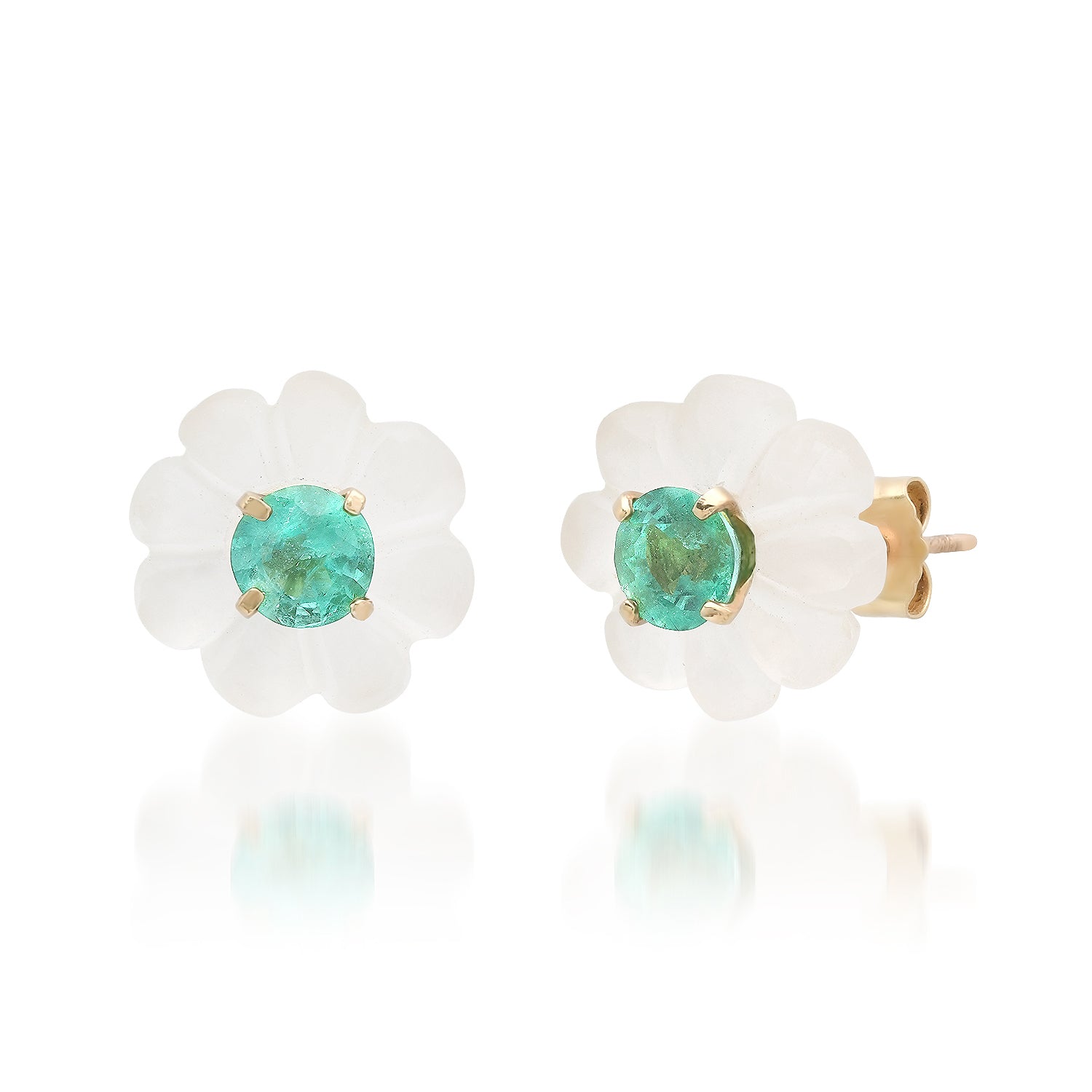 Floral Rock Crystal Earrings with Emeralds