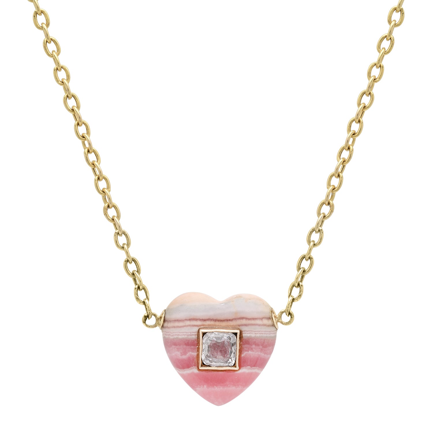 Rhodochrosite Heart with Grey Spinel on Oval Link Chain