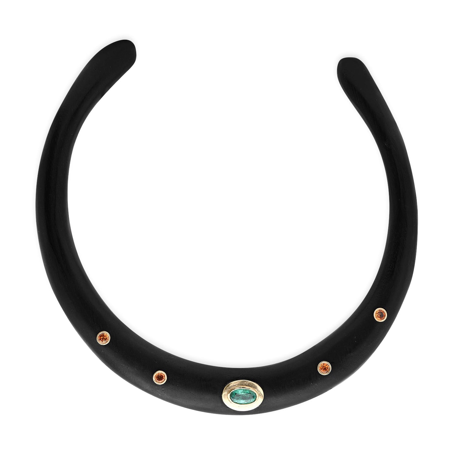 Wood Collar with Emerald & Mandarin Garnets