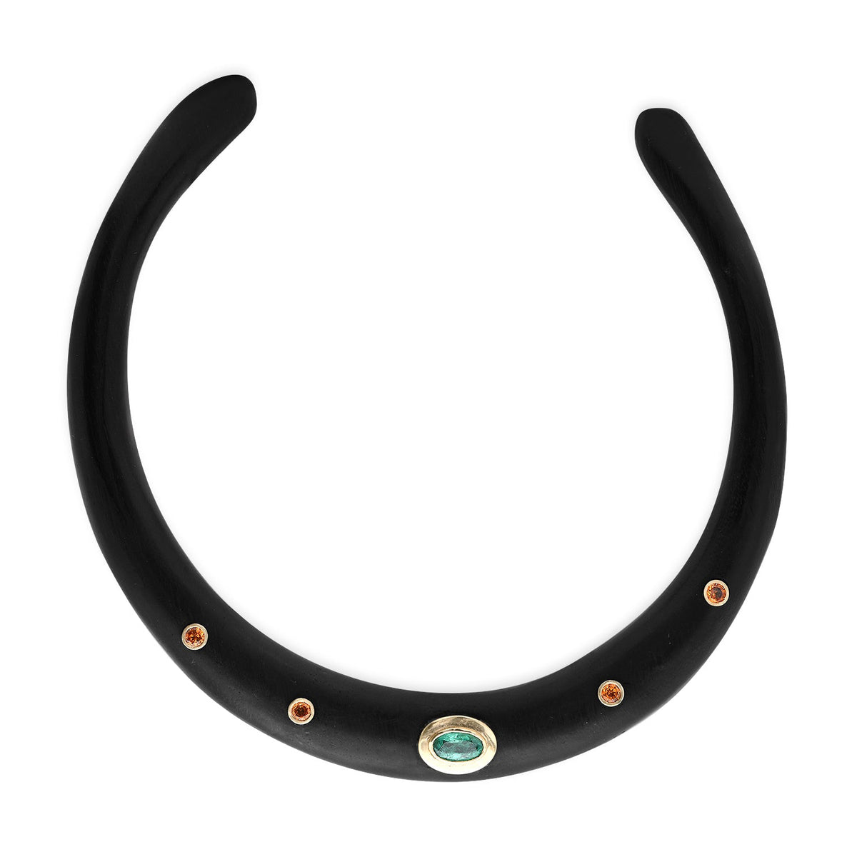 Wood Collar with Emerald & Mandarin Garnets