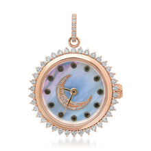 Functional Blue Mother of Pearl & Diamond Moon Clock Charm