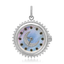 Functional Blue Mother of Pearl & Diamond Moon Clock Charm