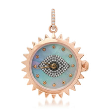 Functional Blue Mother of Pearl & Diamond Evil Eye Spike Clock Charm
