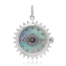 Functional Blue Mother of Pearl & Diamond Evil Eye Spike Clock Charm