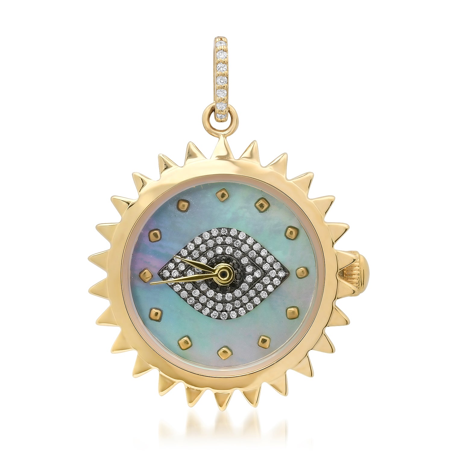 Functional Blue Mother of Pearl & Diamond Evil Eye Spike Clock Charm