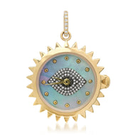 Functional Blue Mother of Pearl & Diamond Evil Eye Spike Clock Charm - 14k yellow gold