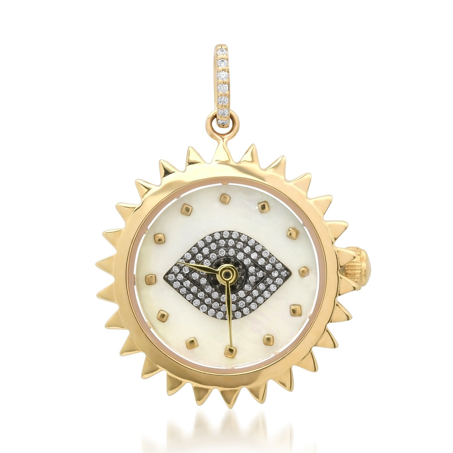 Functional White Mother of Pearl & Diamond Evil Eye Spike Clock Charm