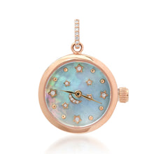 Functional Blue Mother of Pearl & Diamond Galaxy Clock Charm