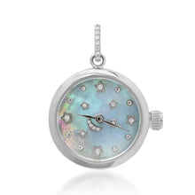 Functional Blue Mother of Pearl & Diamond Galaxy Clock Charm