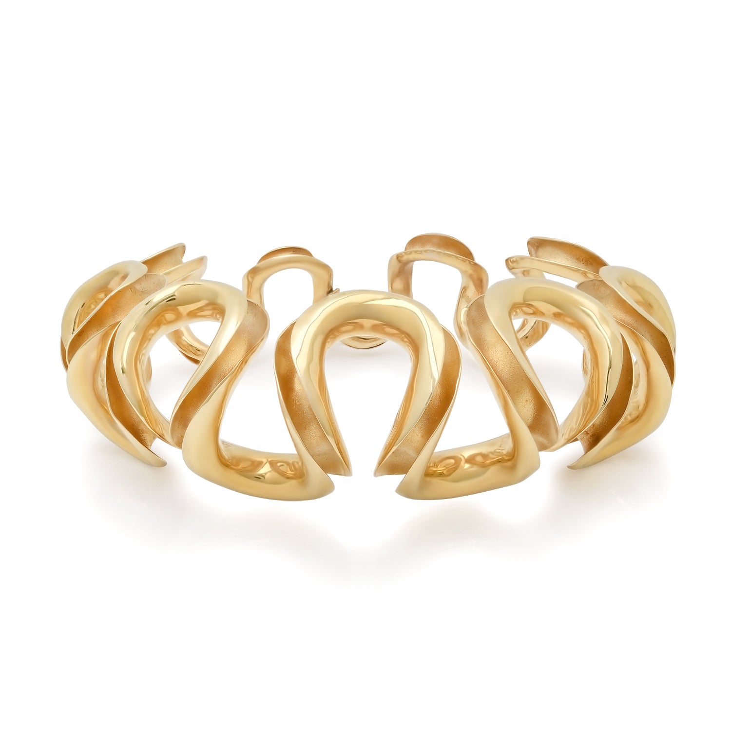 Vintage Sculptural Gold Swirl Bracelet with Flush Clasp