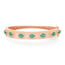Juicy Gold Bangle Bracelet with Diamond Framed Emerald Ovals