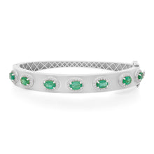 Juicy Gold Bangle Bracelet with Diamond Framed Emerald Ovals