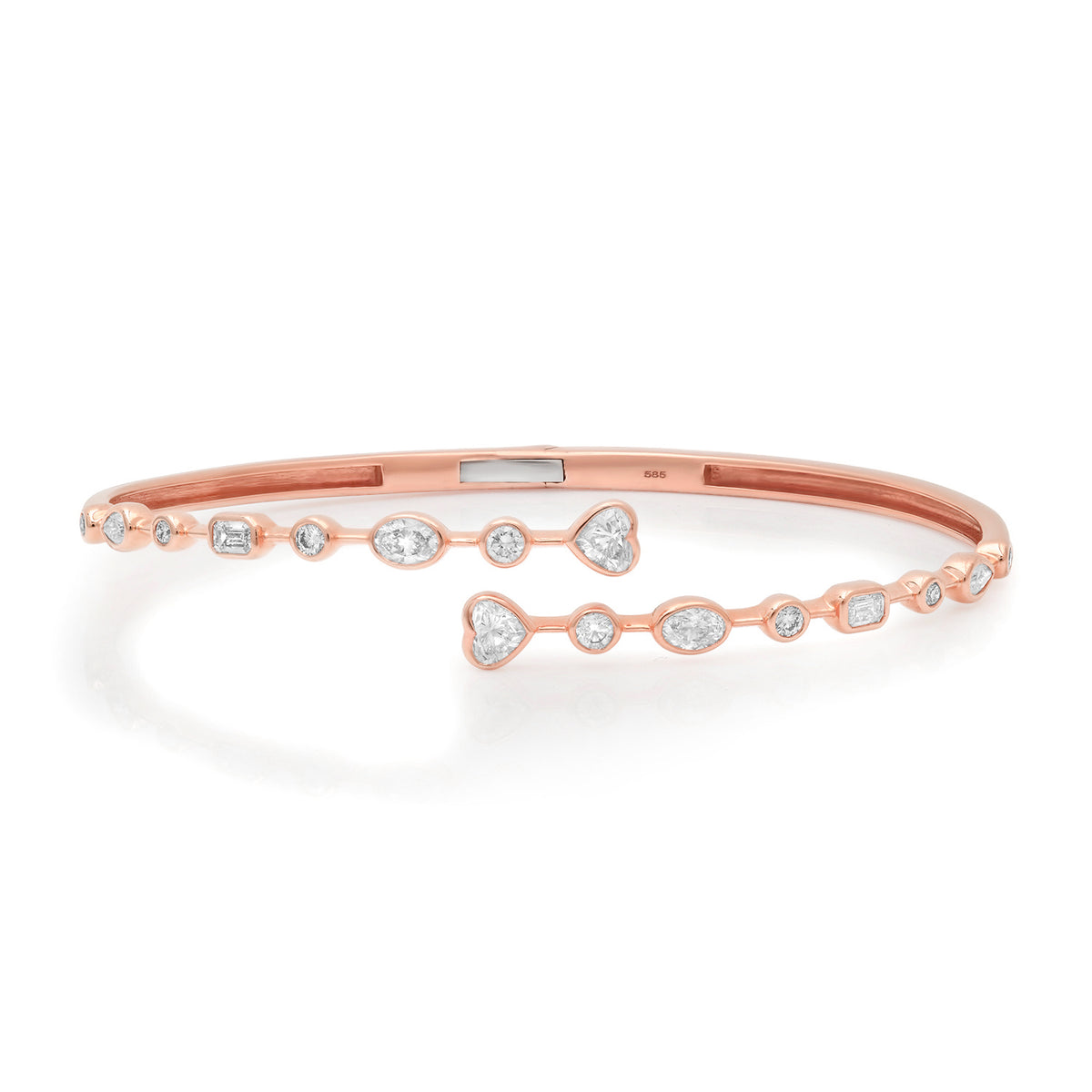 Heart & Mixed Shape Diamond Bezel Bypass Bracelet