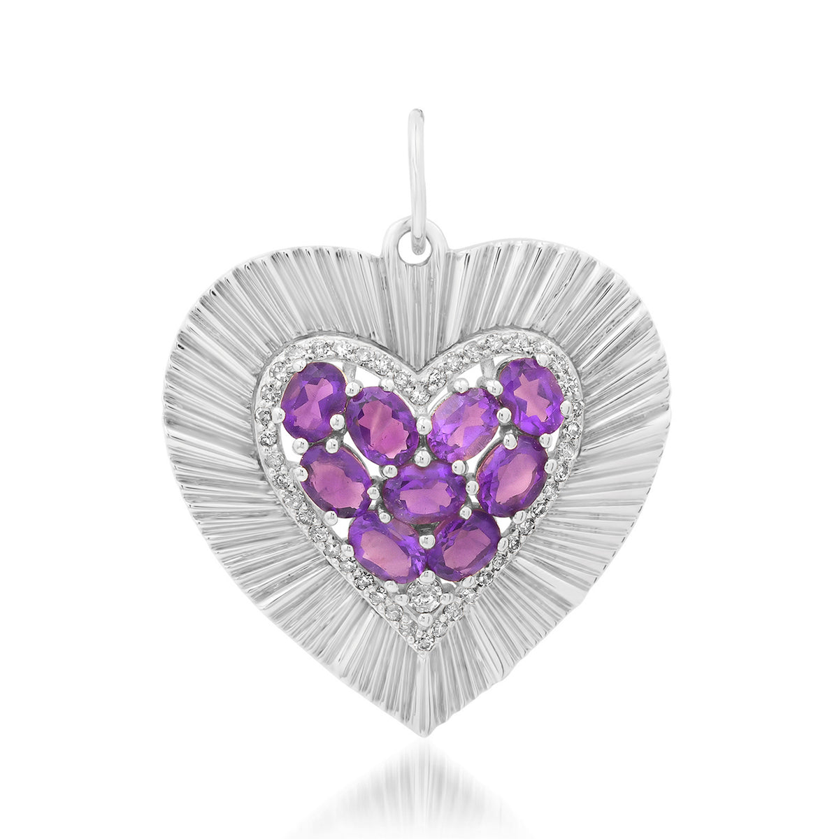 Large Fluted Heart Charm with Gemstone Cluster & Diamonds