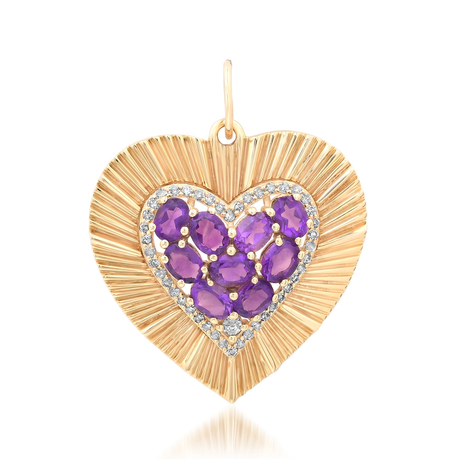 Large Fluted Heart Charm with Gemstone Cluster & Diamonds