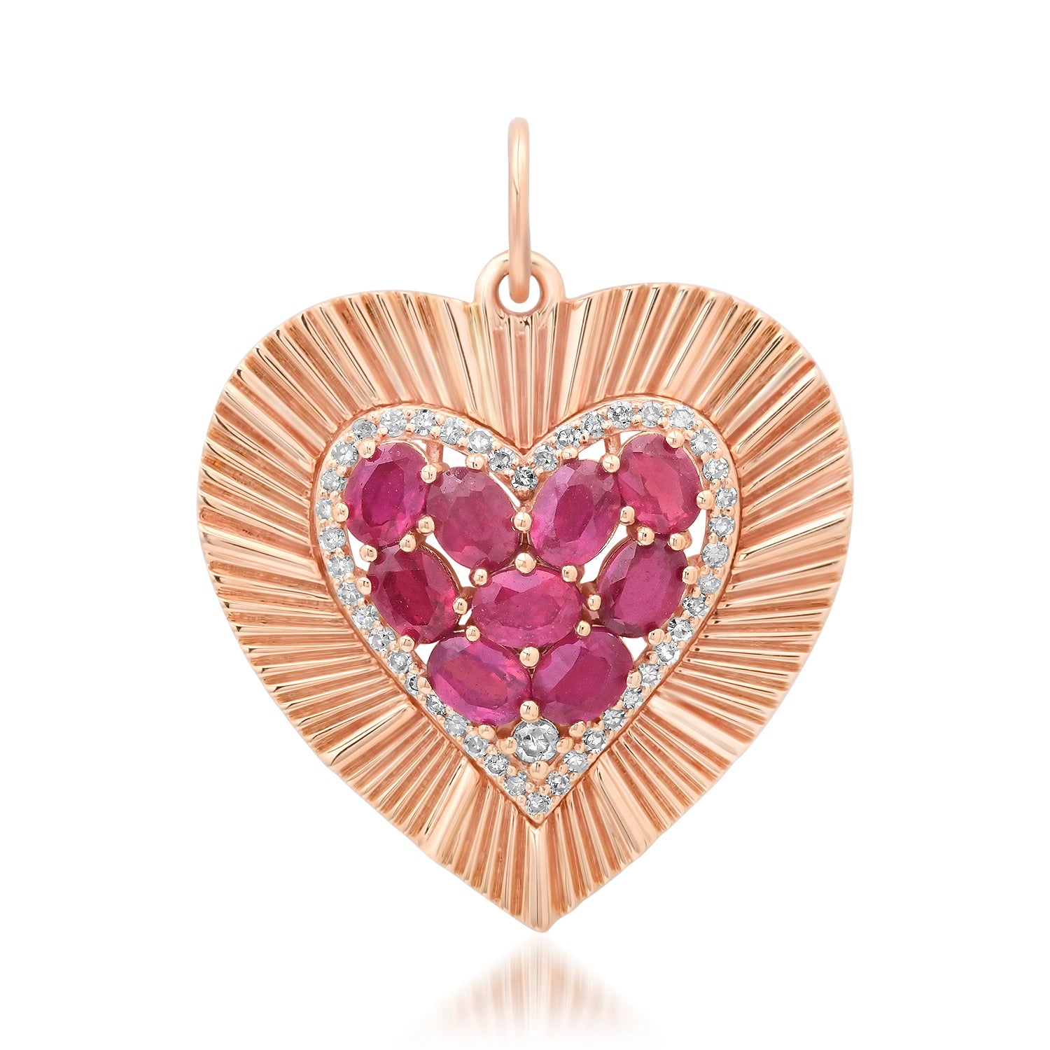 Large Fluted Heart Charm with Gemstone Cluster & Diamonds