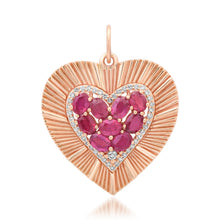 Large Fluted Heart Charm with Gemstone Cluster & Diamonds