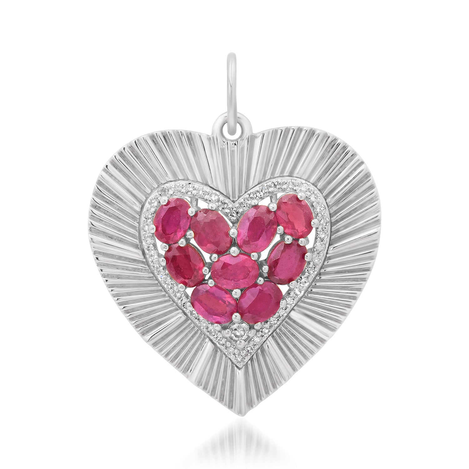 Large Fluted Heart Charm with Gemstone Cluster & Diamonds