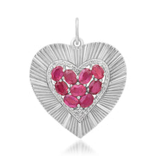 Large Fluted Heart Charm with Gemstone Cluster & Diamonds