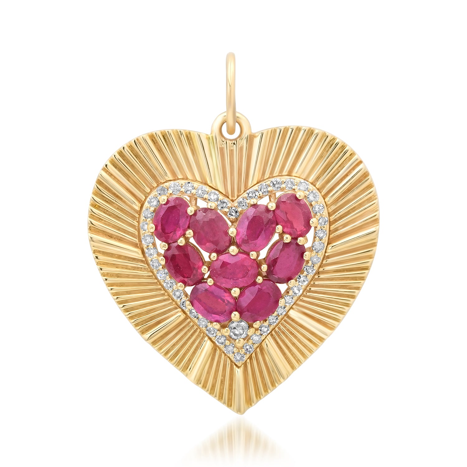 Large Fluted Heart Charm with Gemstone Cluster & Diamonds