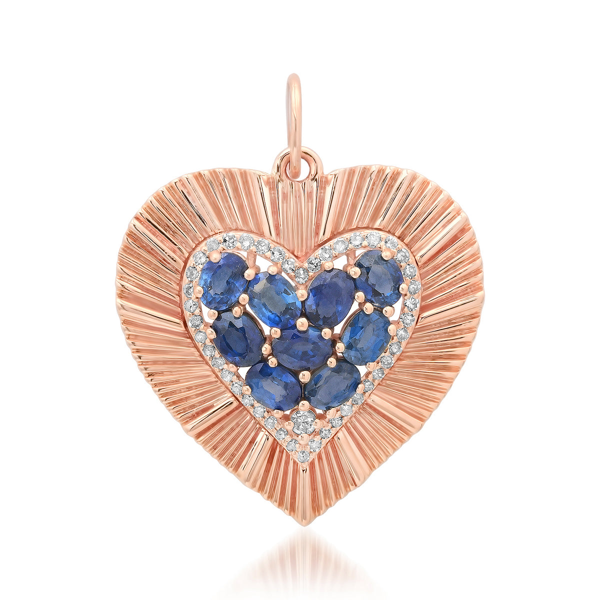 Large Fluted Heart Charm with Gemstone Cluster & Diamonds