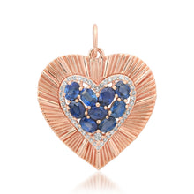Large Fluted Heart Charm with Gemstone Cluster & Diamonds