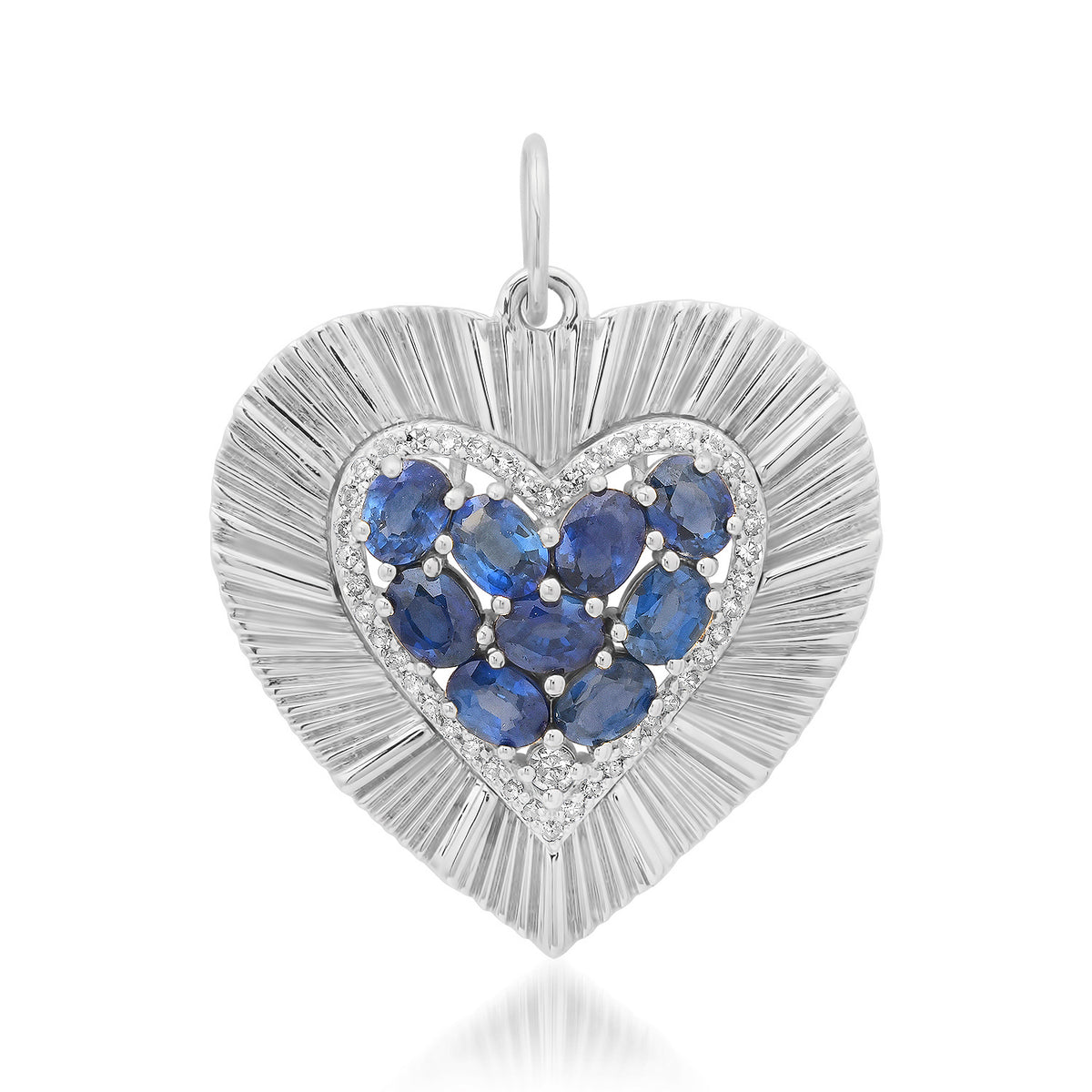Large Fluted Heart Charm with Gemstone Cluster & Diamonds