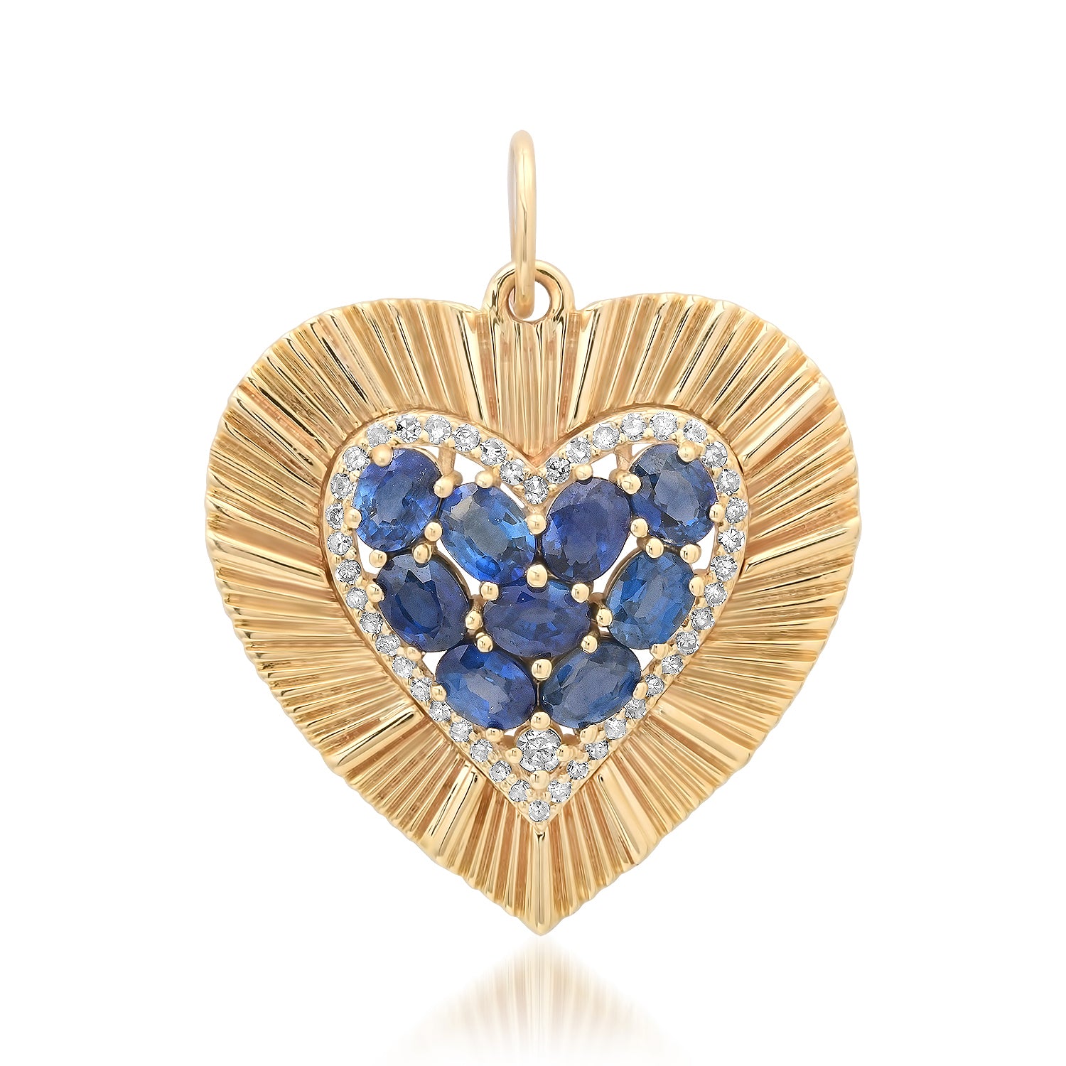 Large Fluted Heart Charm with Gemstone Cluster & Diamonds