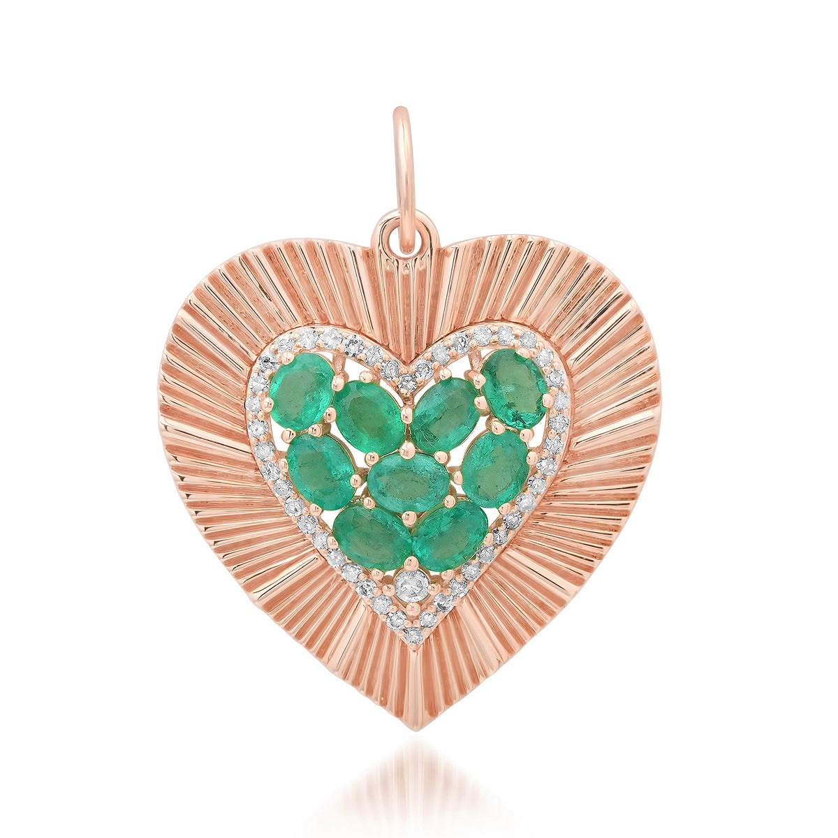 Large Fluted Heart Charm with Gemstone Cluster & Diamonds