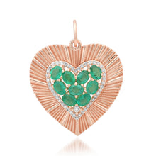 Large Fluted Heart Charm with Gemstone Cluster & Diamonds