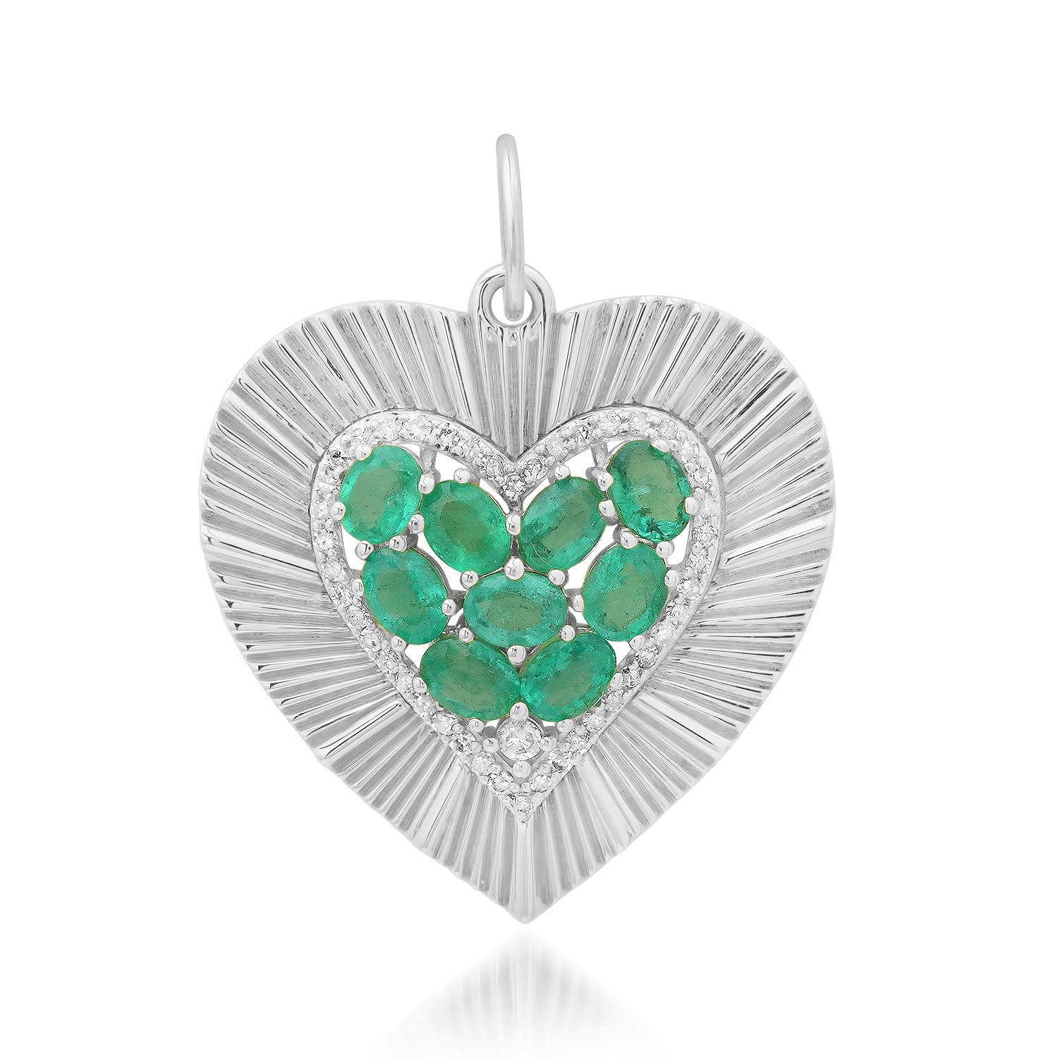 Large Fluted Heart Charm with Gemstone Cluster & Diamonds