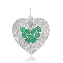 Large Fluted Heart Charm with Gemstone Cluster & Diamonds