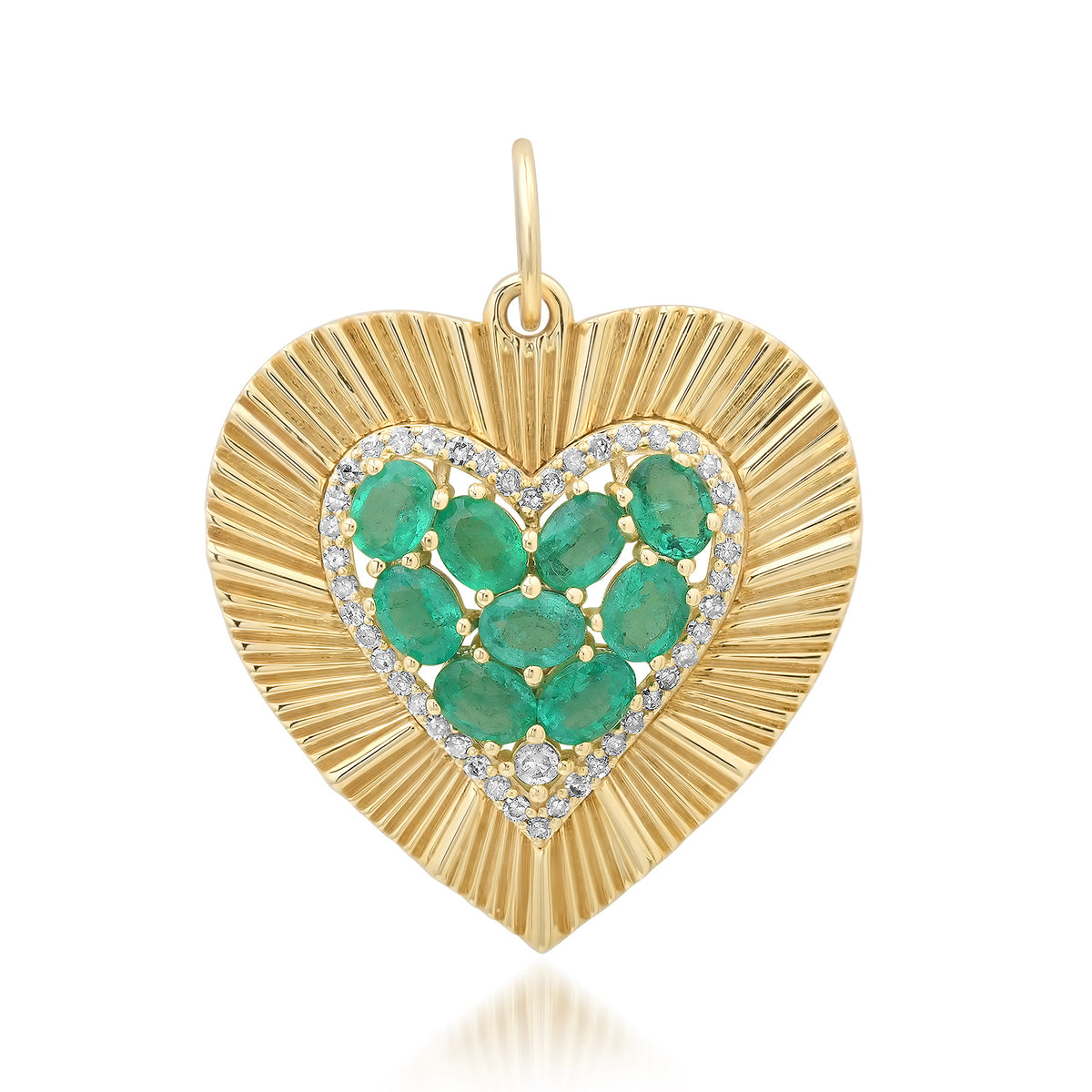 Large Fluted Heart Charm with Gemstone Cluster & Diamonds