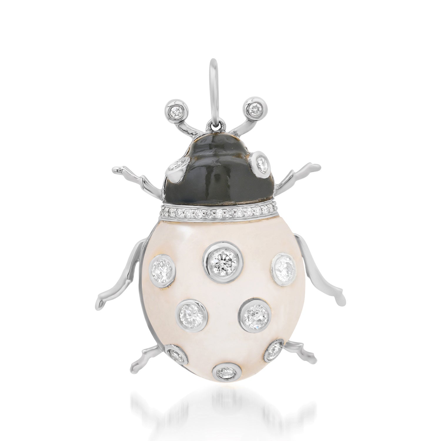 Mother of Pearl & Onyx Scarab Charm with Diamonds