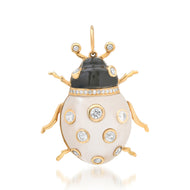 Mother of Pearl & Onyx Scarab Charm with Diamonds - 14k yellow gold