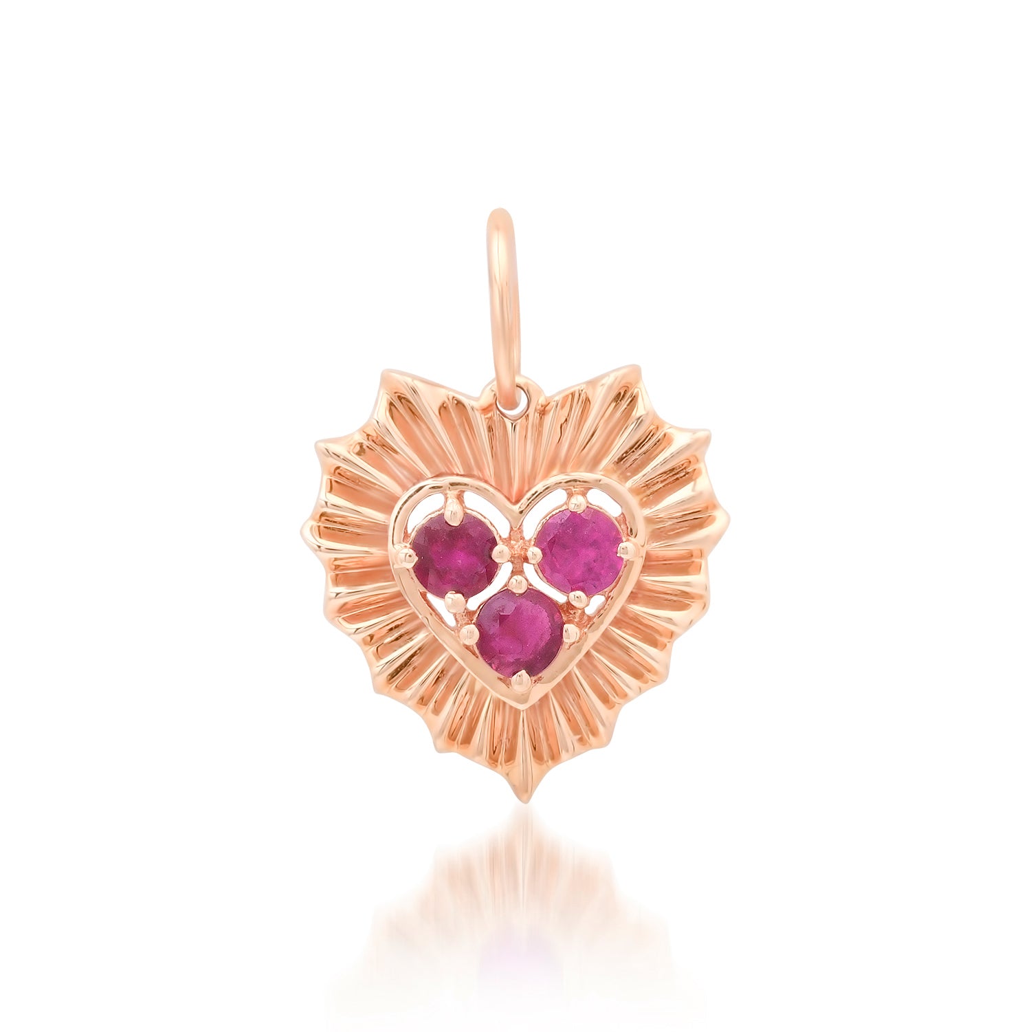 Small Fluted Heart Charm with Gemstone Cluster