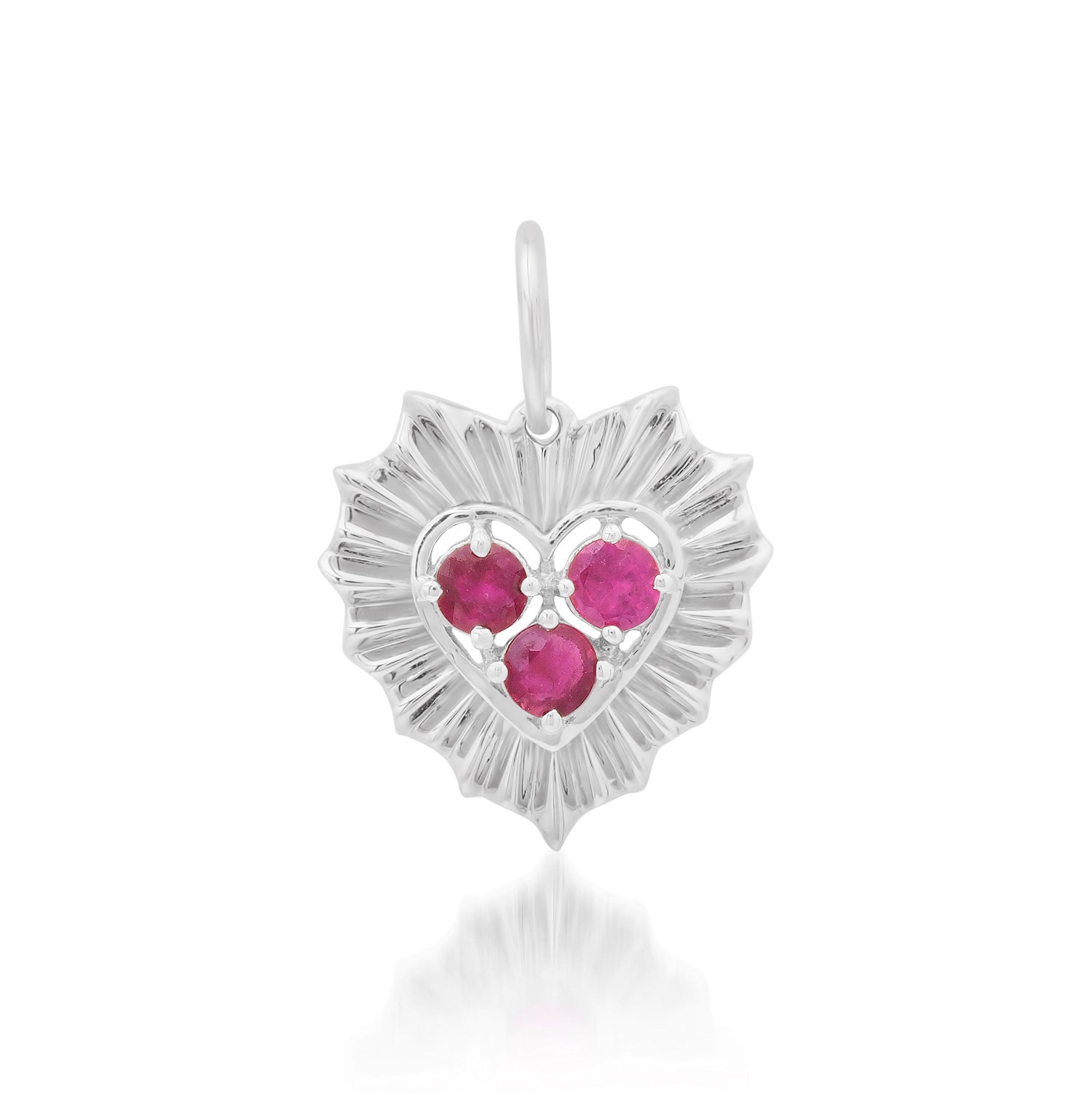 Small Fluted Heart Charm with Gemstone Cluster