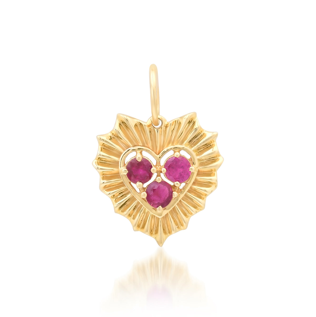 Small Fluted Heart Charm with Gemstone Cluster