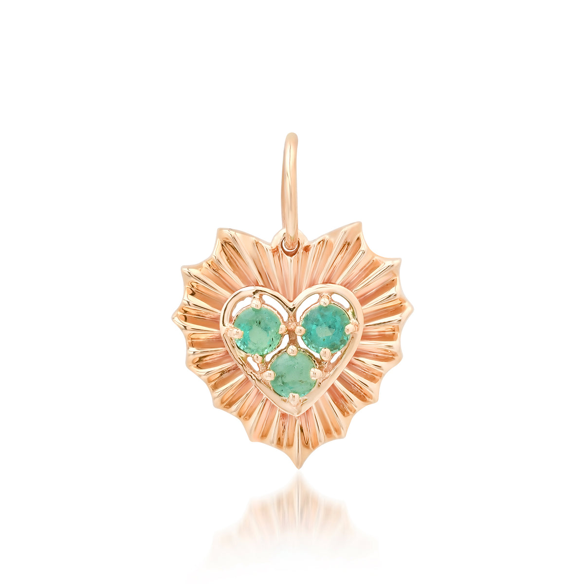 Small Fluted Heart Charm with Gemstone Cluster